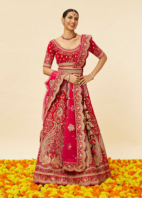 Mohey Women Rani Pink Embellished Bridal Lehenga