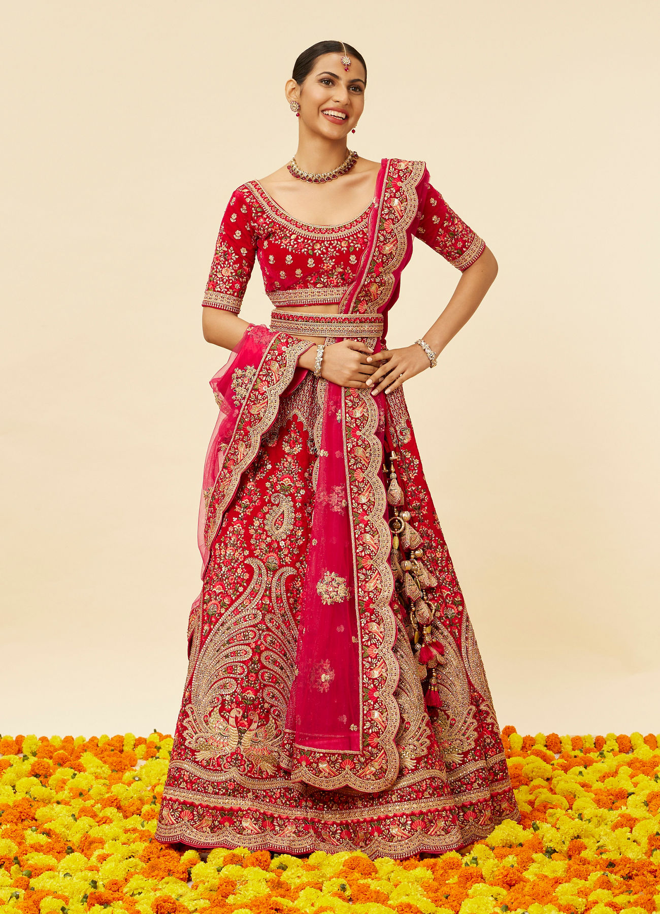 Mohey Women Rani Pink Embellished Bridal Lehenga