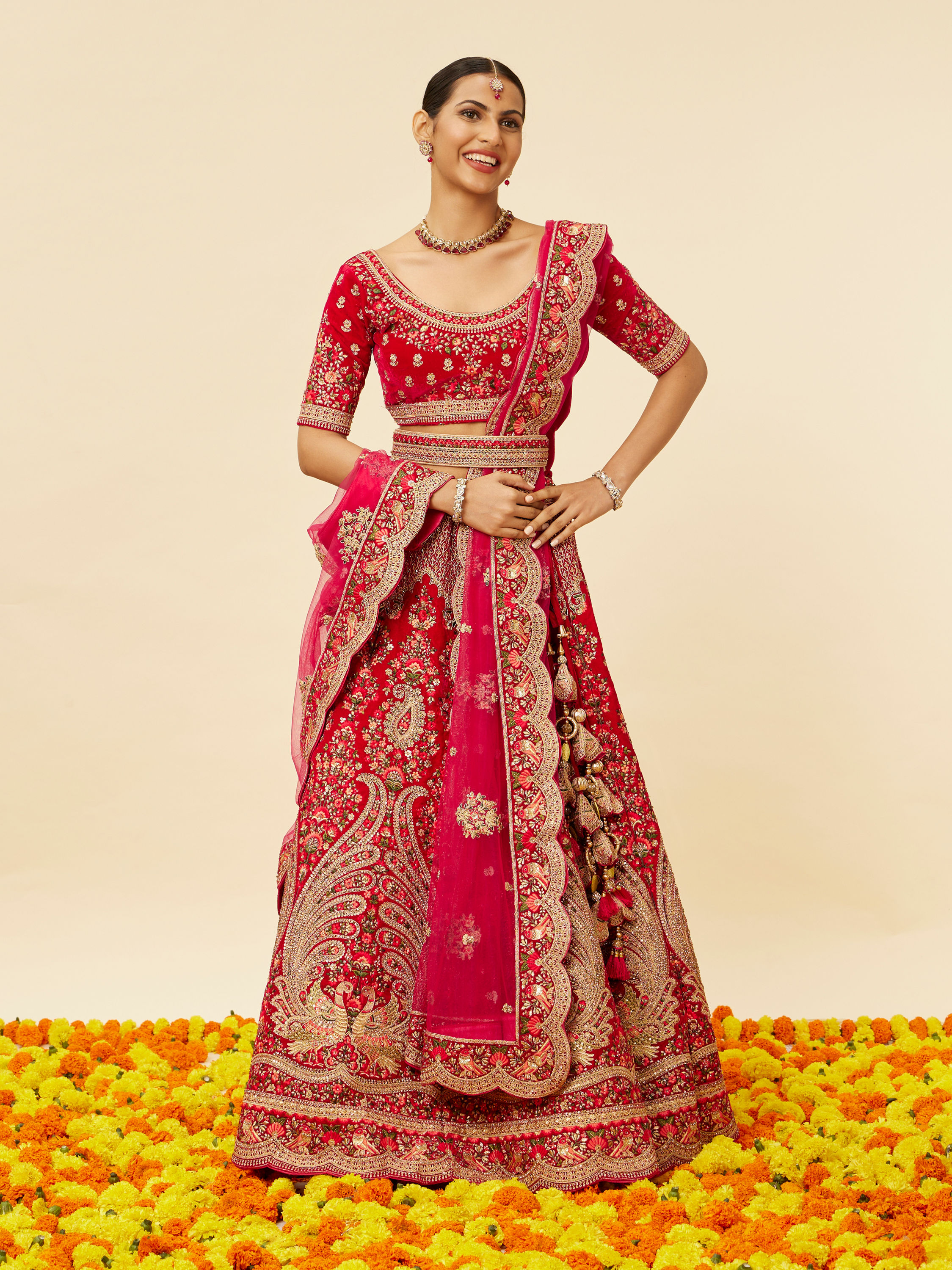 Mohey Women Rani Pink Embellished Bridal Lehenga