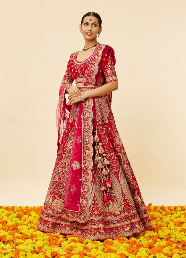 Mohey Women Rani Pink Embellished Bridal Lehenga