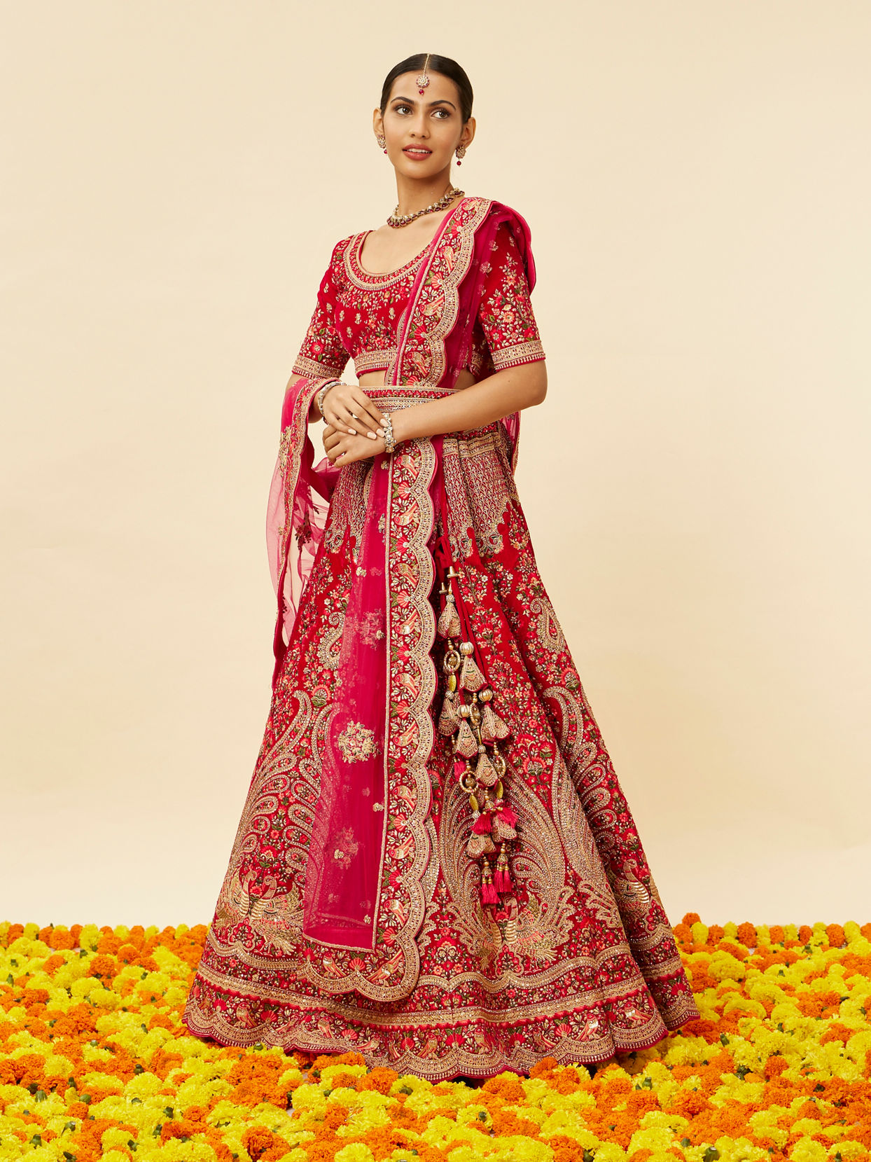 Mohey Women Rani Pink Embellished Bridal Lehenga