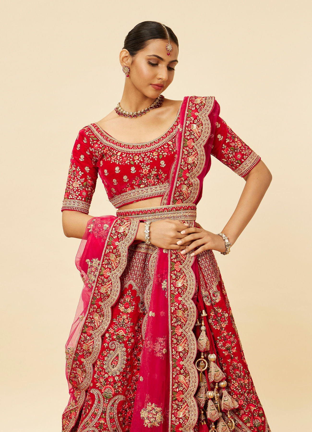 Mohey Women Rani Pink Embellished Bridal Lehenga