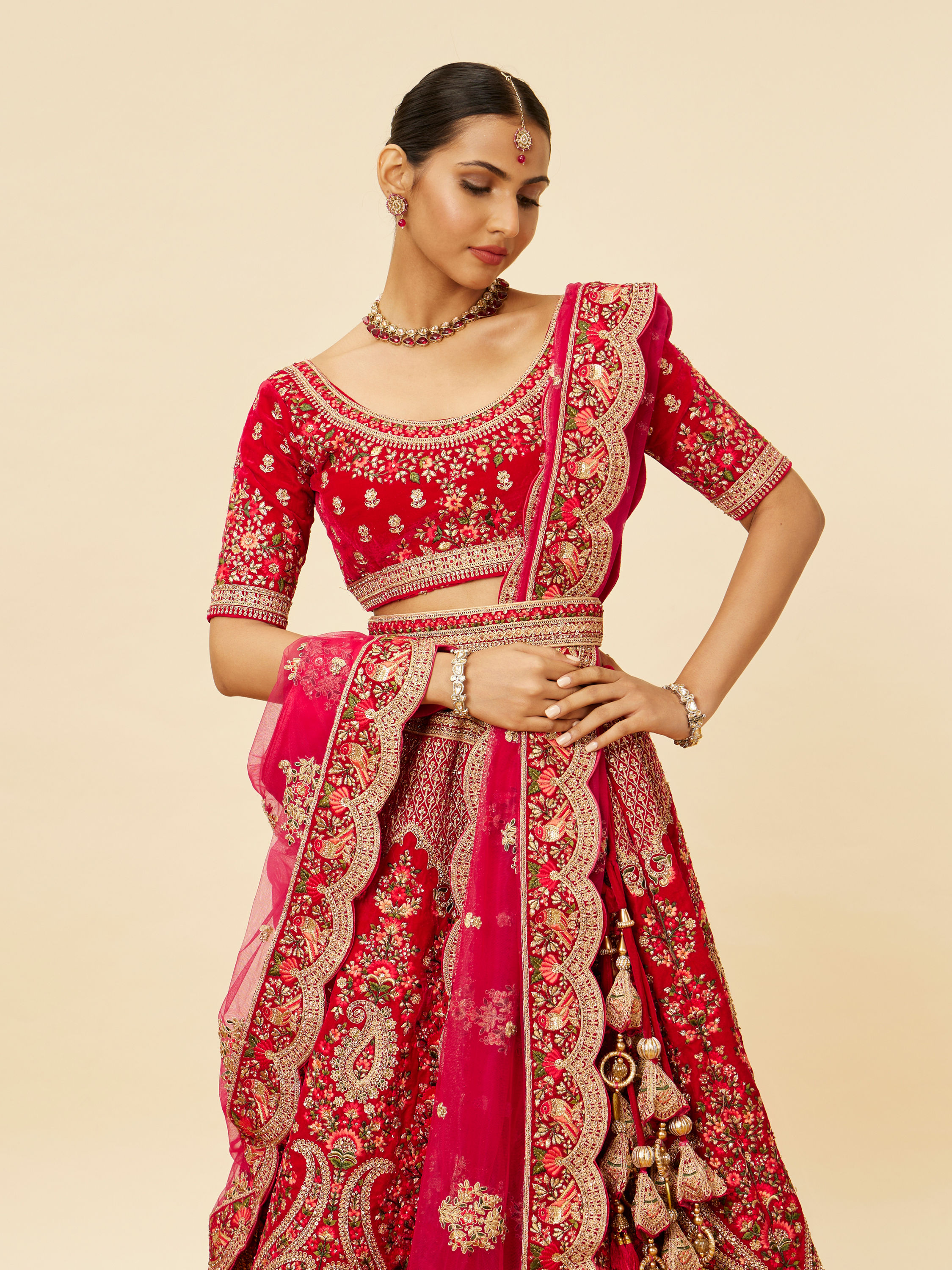 Mohey Women Rani Pink Embellished Bridal Lehenga