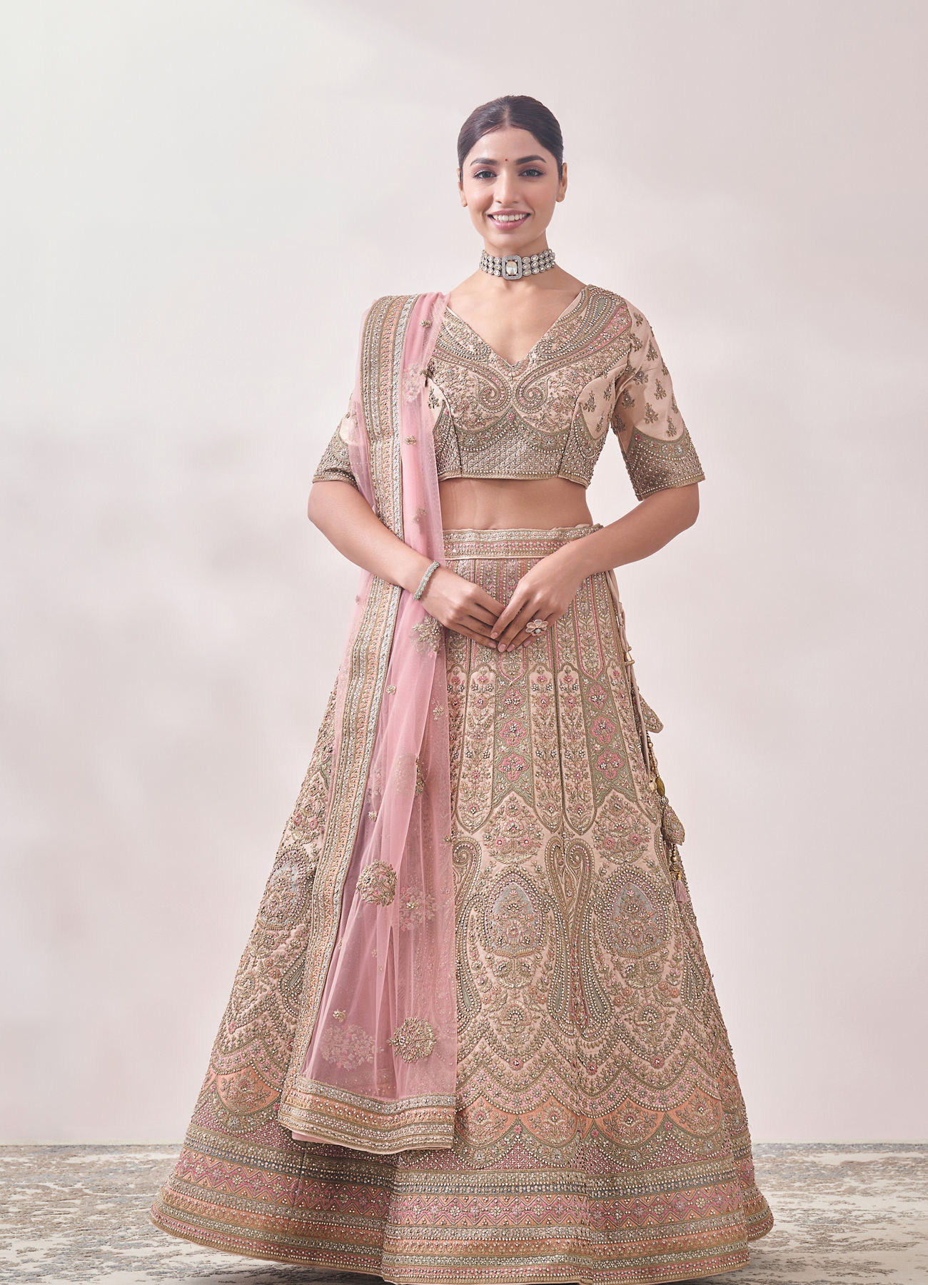 Mohey Women Fawn Sequined Embroidered Bridal Lehenga