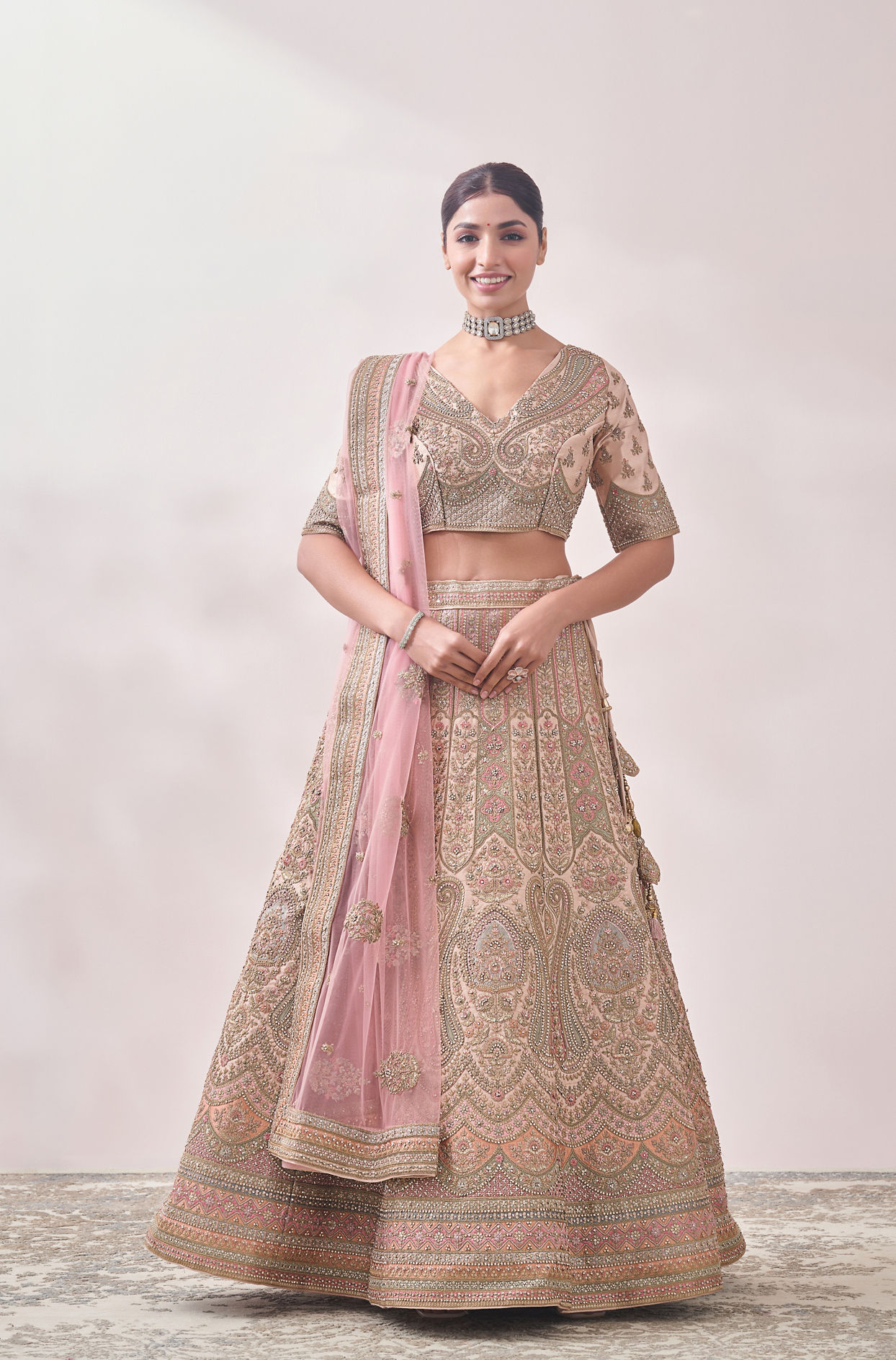 Fawn Sequined Embroidered Bridal Lehenga image number 0