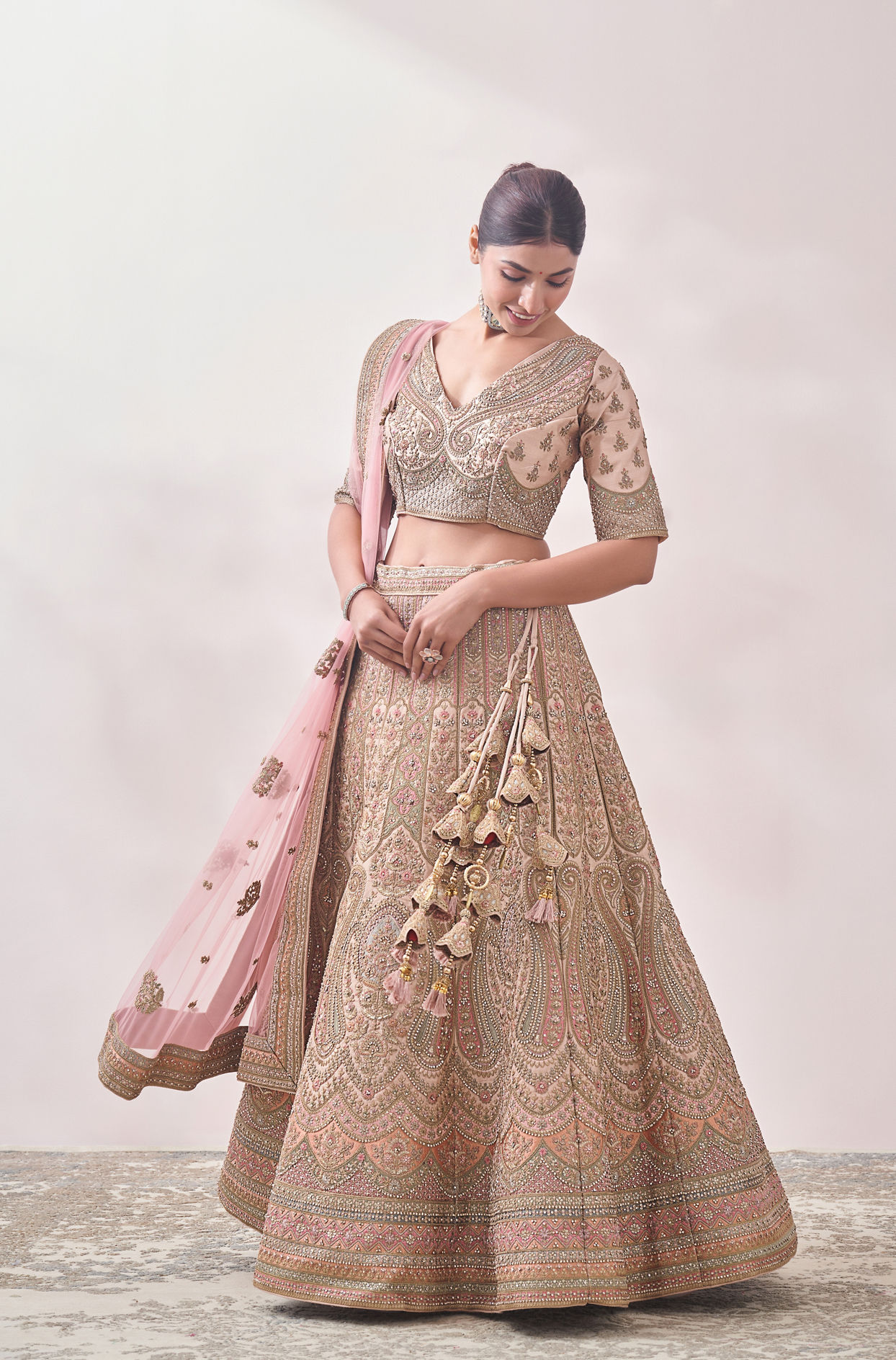 Fawn Sequined Embroidered Bridal Lehenga image number 2