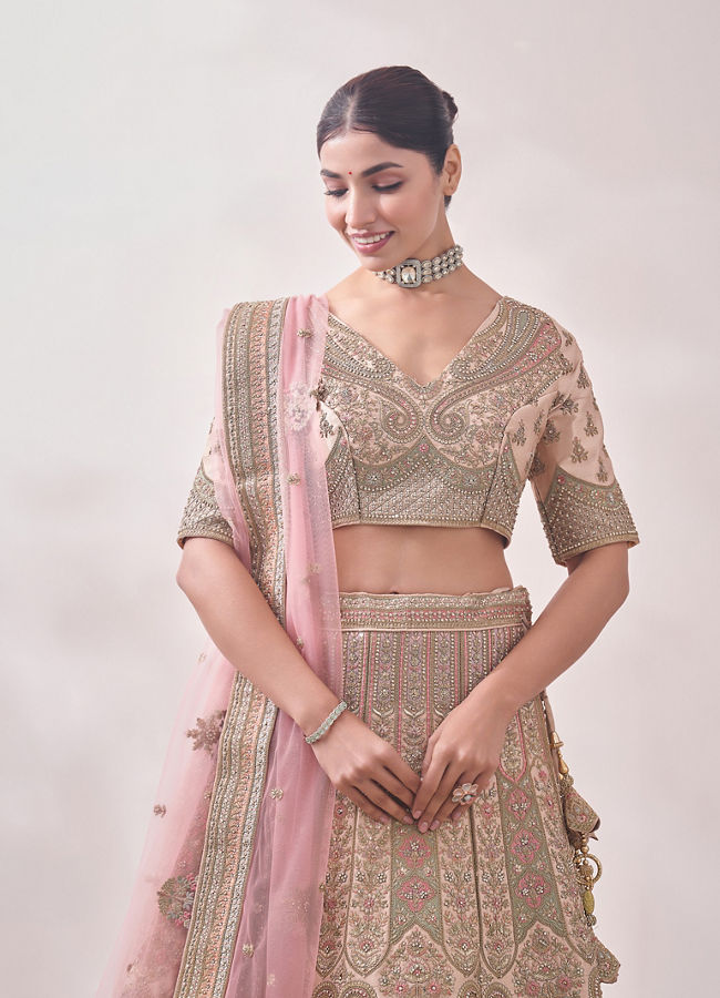 Fawn Sequined Embroidered Bridal Lehenga image number 1