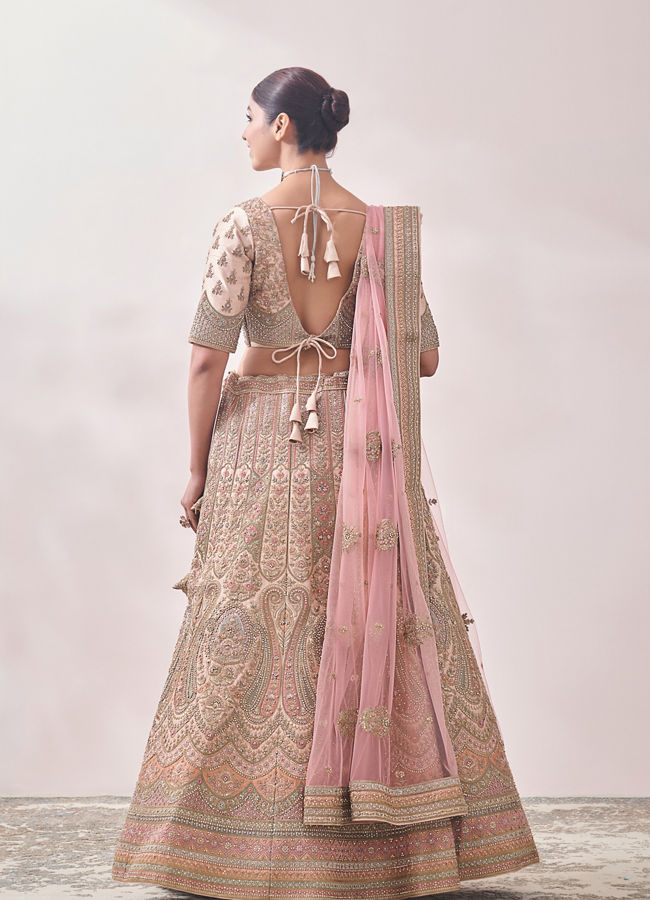 Fawn Sequined Embroidered Bridal Lehenga image number 3