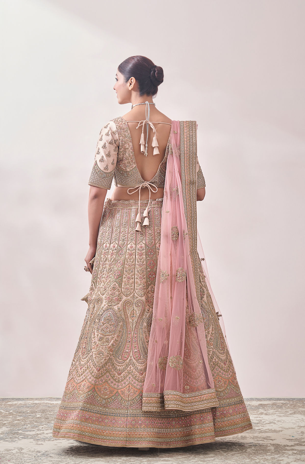 Fawn Sequined Embroidered Bridal Lehenga image number 3