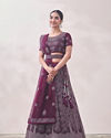 Mohey Women Muave Wine Red Tree Of Life Patterned Bridal Lehenga