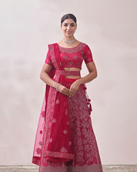 Mohey Women Pink Sequined Net Lehenga