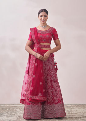 Pink Sequined Net Lehenga image number 0