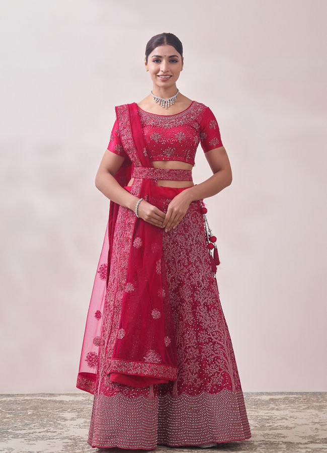 Pink Sequined Net Lehenga image number 0