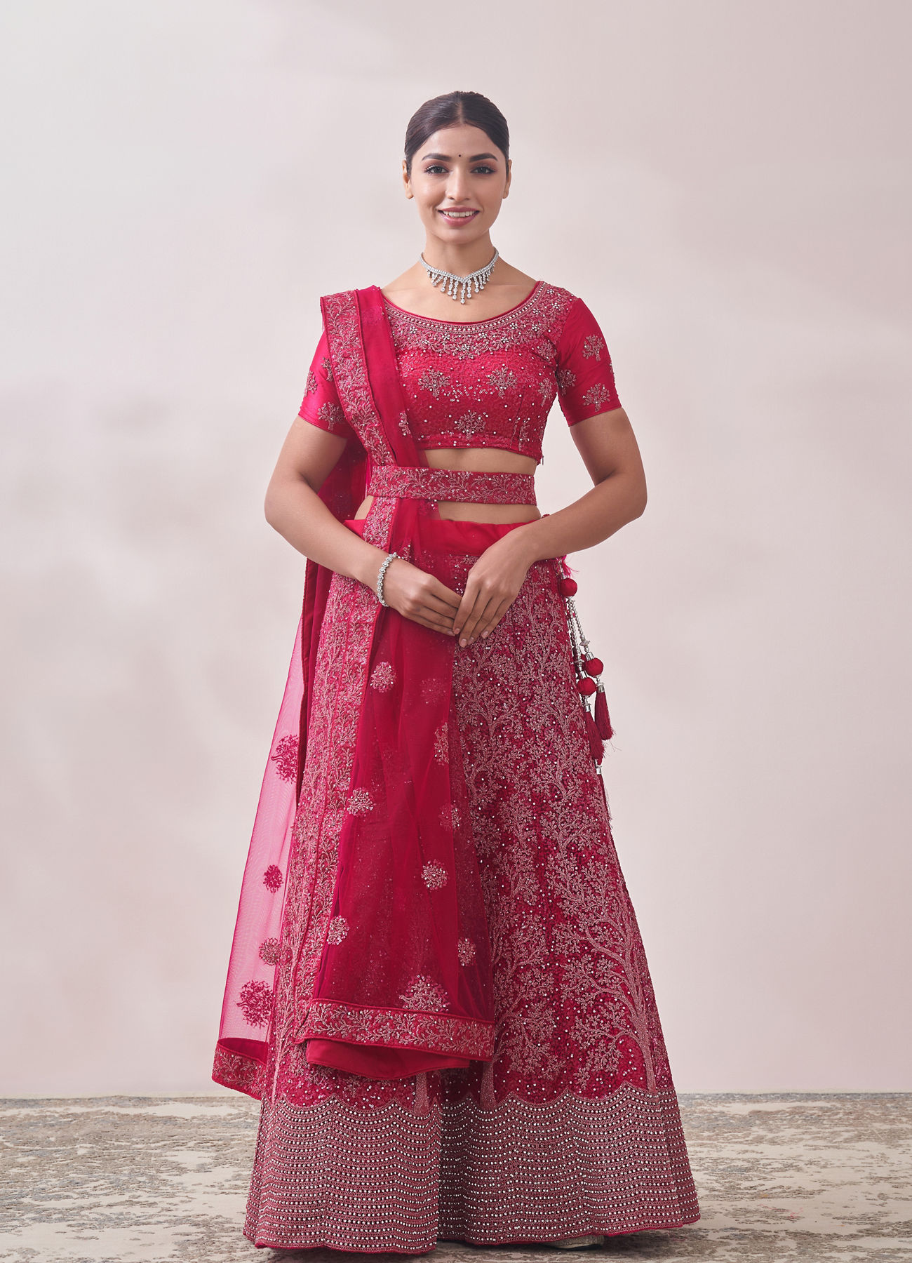 Mohey Women Pink Sequined Net Lehenga