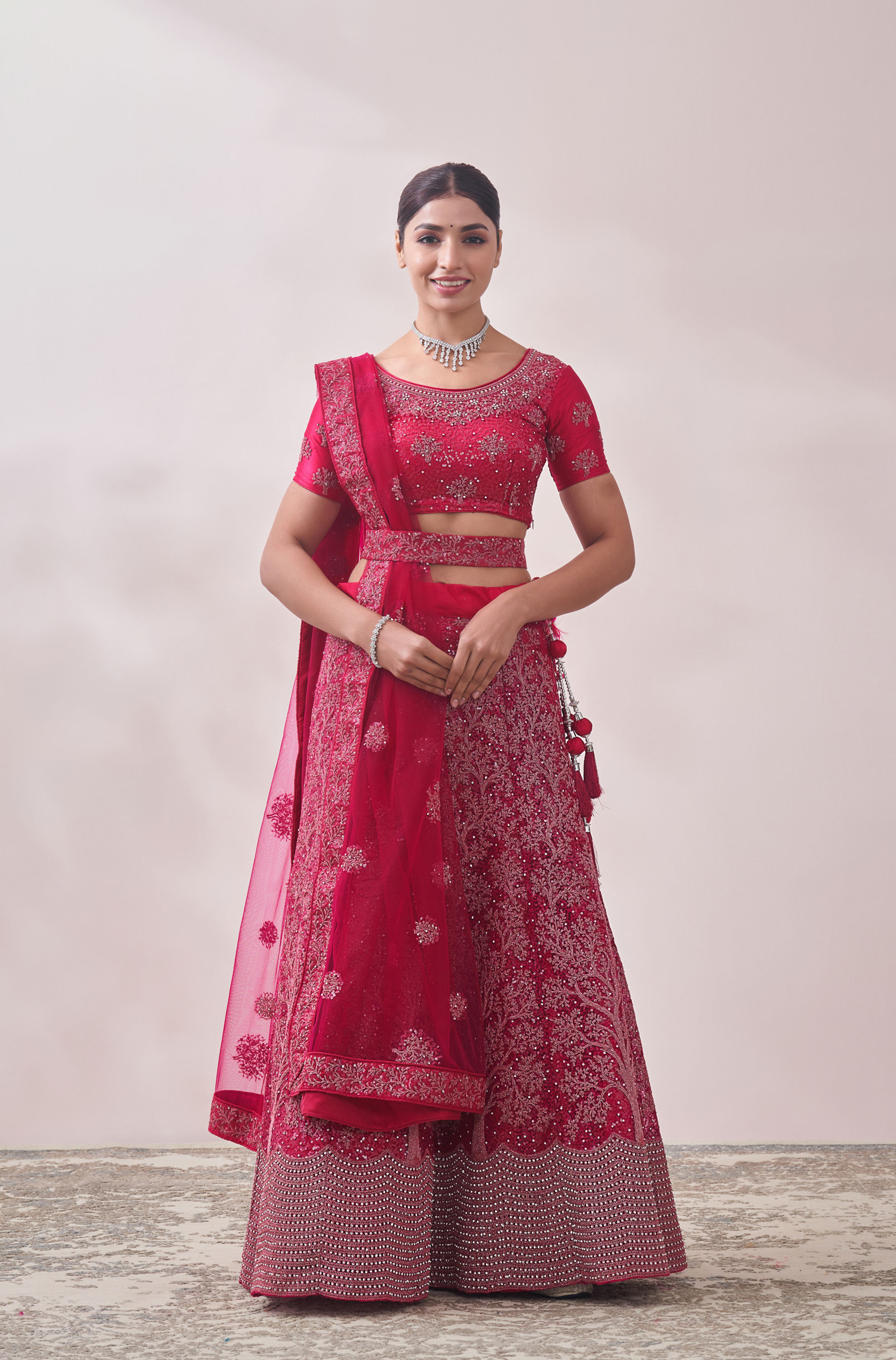 Mohey Women Pink Sequined Net Lehenga