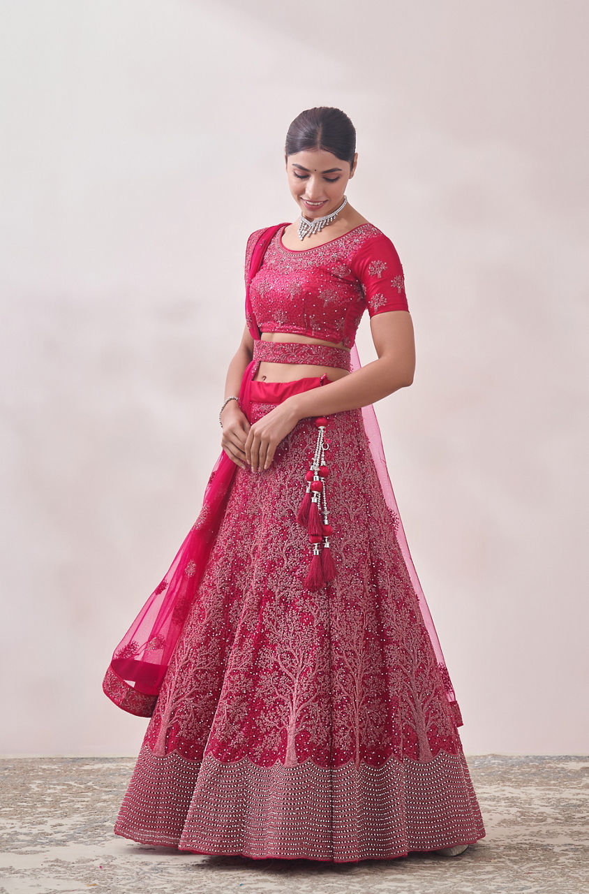 Mohey Women Pink Sequined Net Lehenga