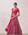 Mohey Women Pink Sequined Net Lehenga