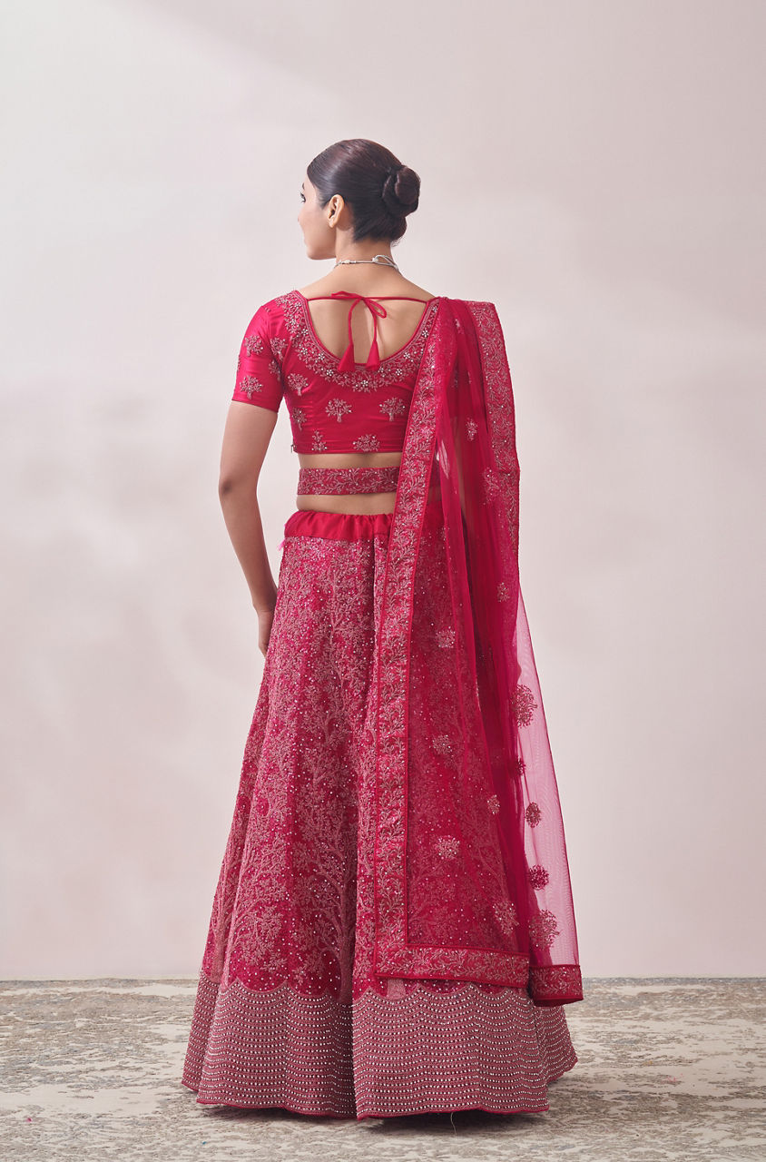 Mohey Women Pink Sequined Net Lehenga