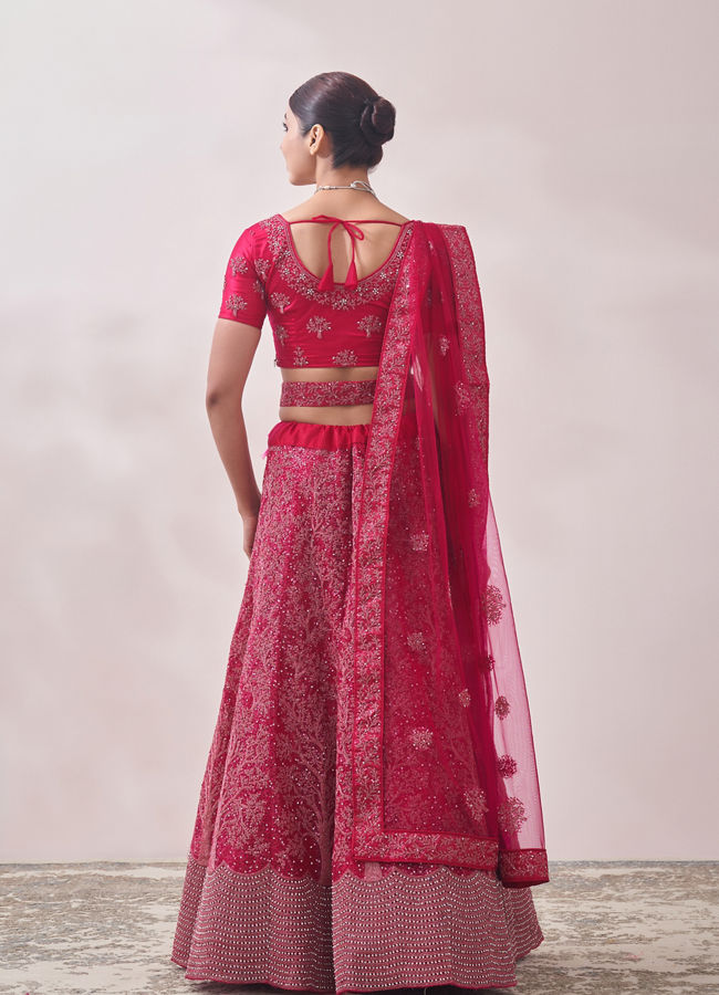 Pink Sequined Net Lehenga image number 3