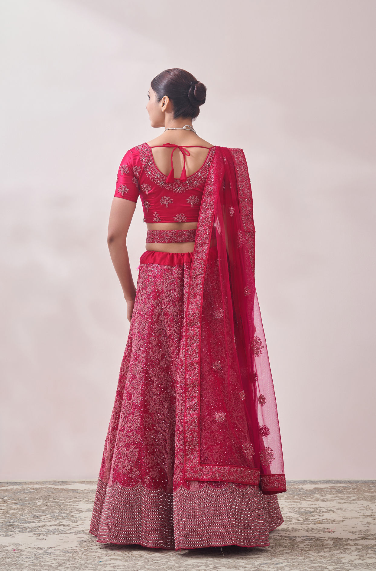 Pink Sequined Net Lehenga image number 3