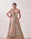 Cream Pink Floral Patterned Bridal Lehenga