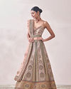 Mohey Women Cream Pink Floral Patterned Bridal Lehenga