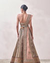 Mohey Women Cream Pink Floral Patterned Bridal Lehenga