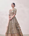 Mohey Women Pistachio Green Floral Patterned Bridal Lehenga