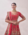 Ruby Red Imperial Patterned Bridal Lehenga image number 1