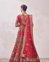 alt message - Mohey Women Ruby Red Imperial Patterned Bridal Lehenga image number 3