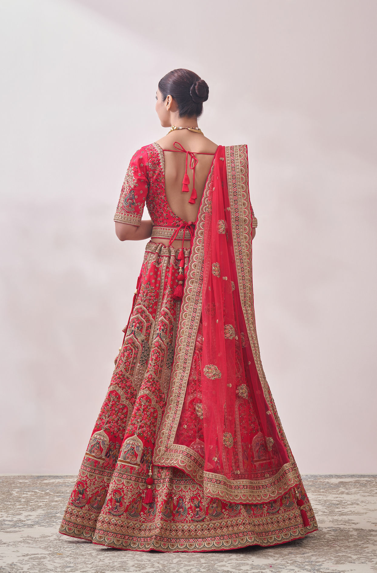 Ruby Red Imperial Patterned Bridal Lehenga image number 3