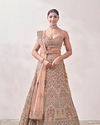 Peach Nectar Floral and Peacock Patterned Bridal Lehenga
