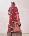 alt message - Mohey Women Cabernet Red Botanical Patterned Bridal Lehenga image number 3