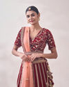 alt message - Mohey Women Cabernet Red Botanical Patterned Bridal Lehenga image number 1