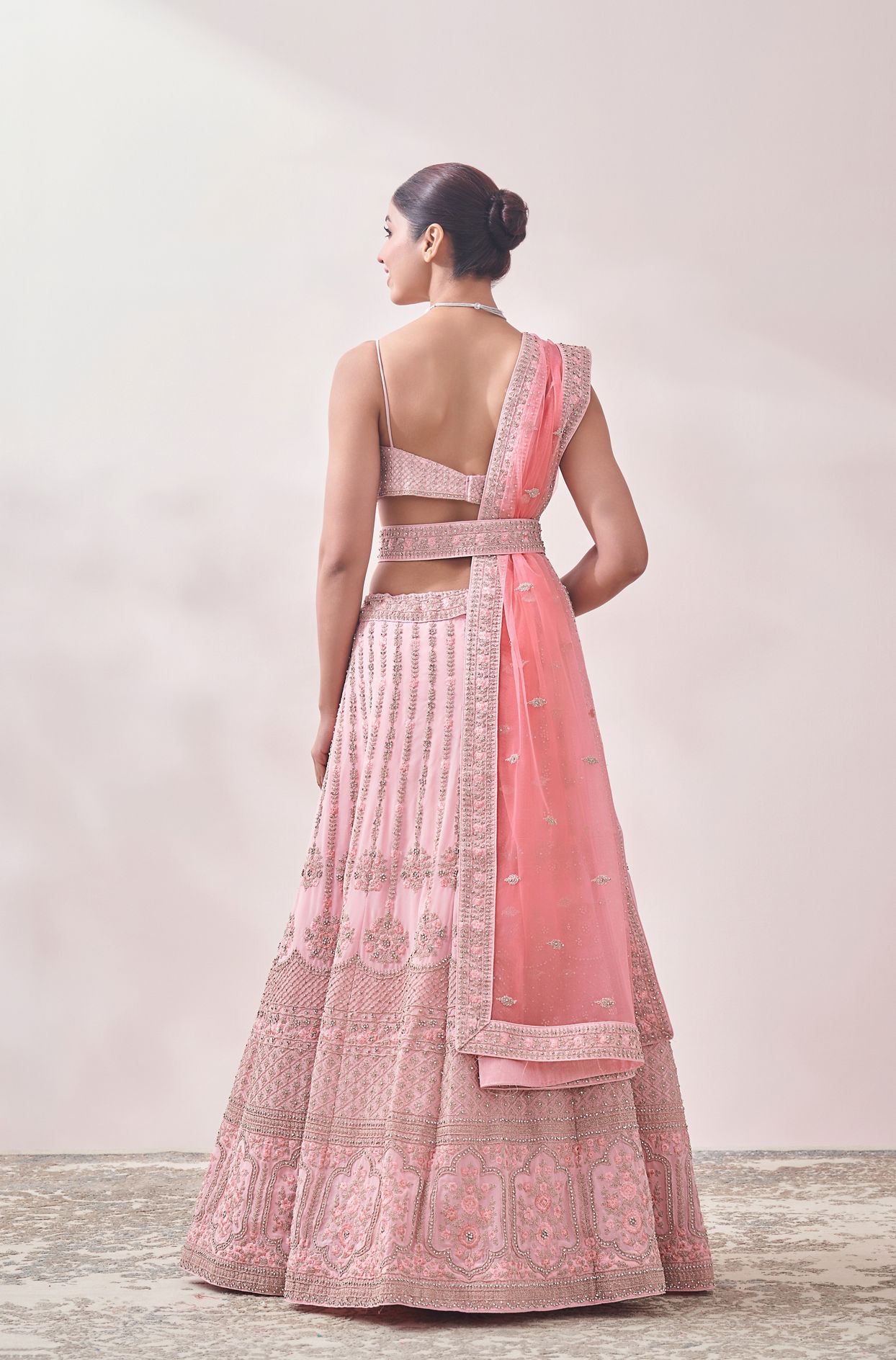 Mohey Women Rose Shadow Pink Floral Bel Buti Patterned Bridal Lehenga