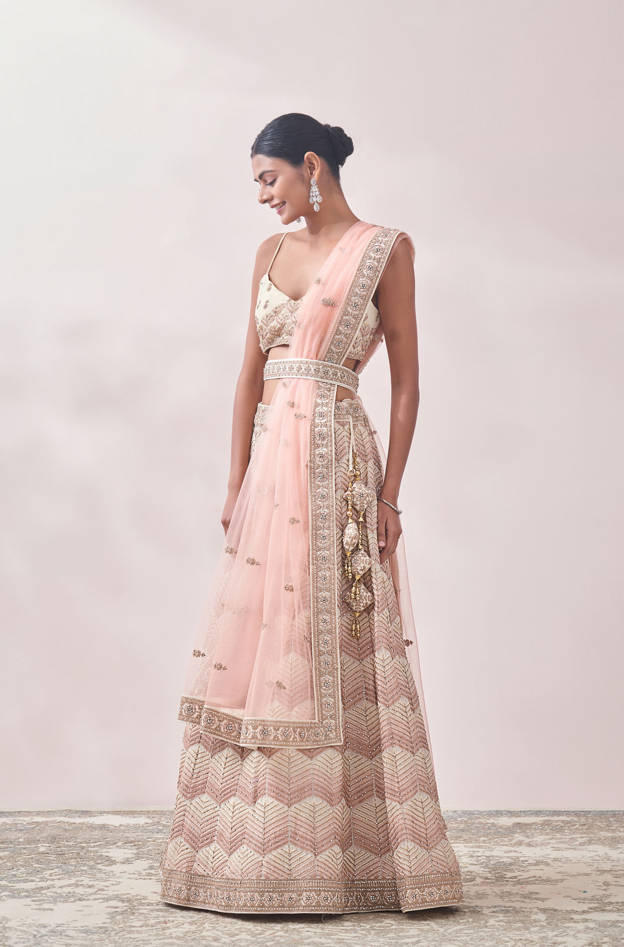 Dark Cream Fern Patterned Lehenga image number 2