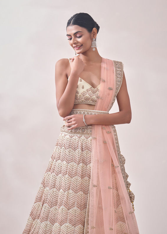 Mohey Women Dark Cream Fern Patterned Lehenga