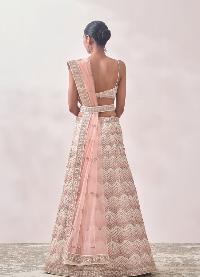 Dark Cream Fern Patterned Lehenga image number 3