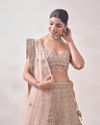 Mohey Women Golden Fawn Lattice Patterned Mirrored Bridal Lehenga