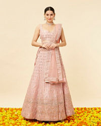 Mohey Women Rose Pink Mirror Work Lehenga