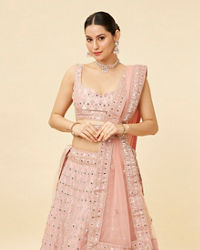 Mohey Women Rose Pink Mirror Work Lehenga