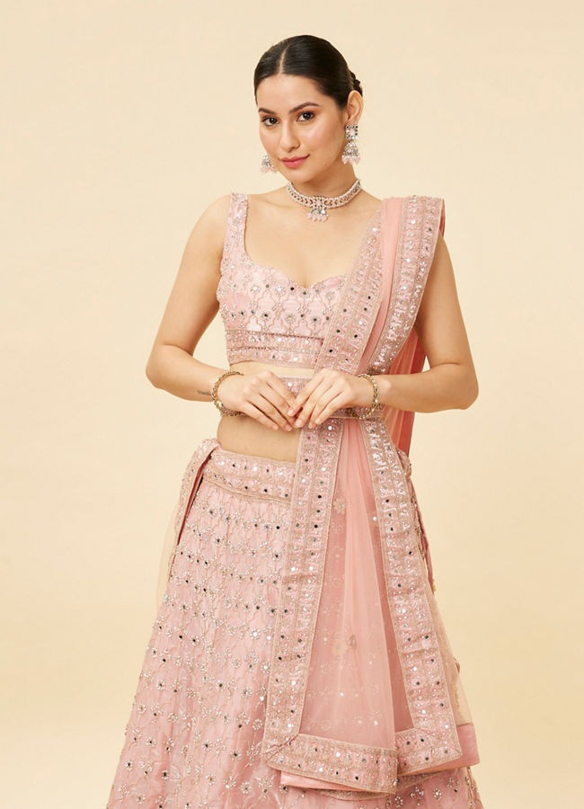 Mohey Women Rose Pink Mirror Work Lehenga