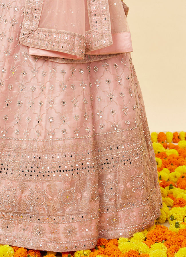Mohey Women Rose Pink Mirror Work Lehenga