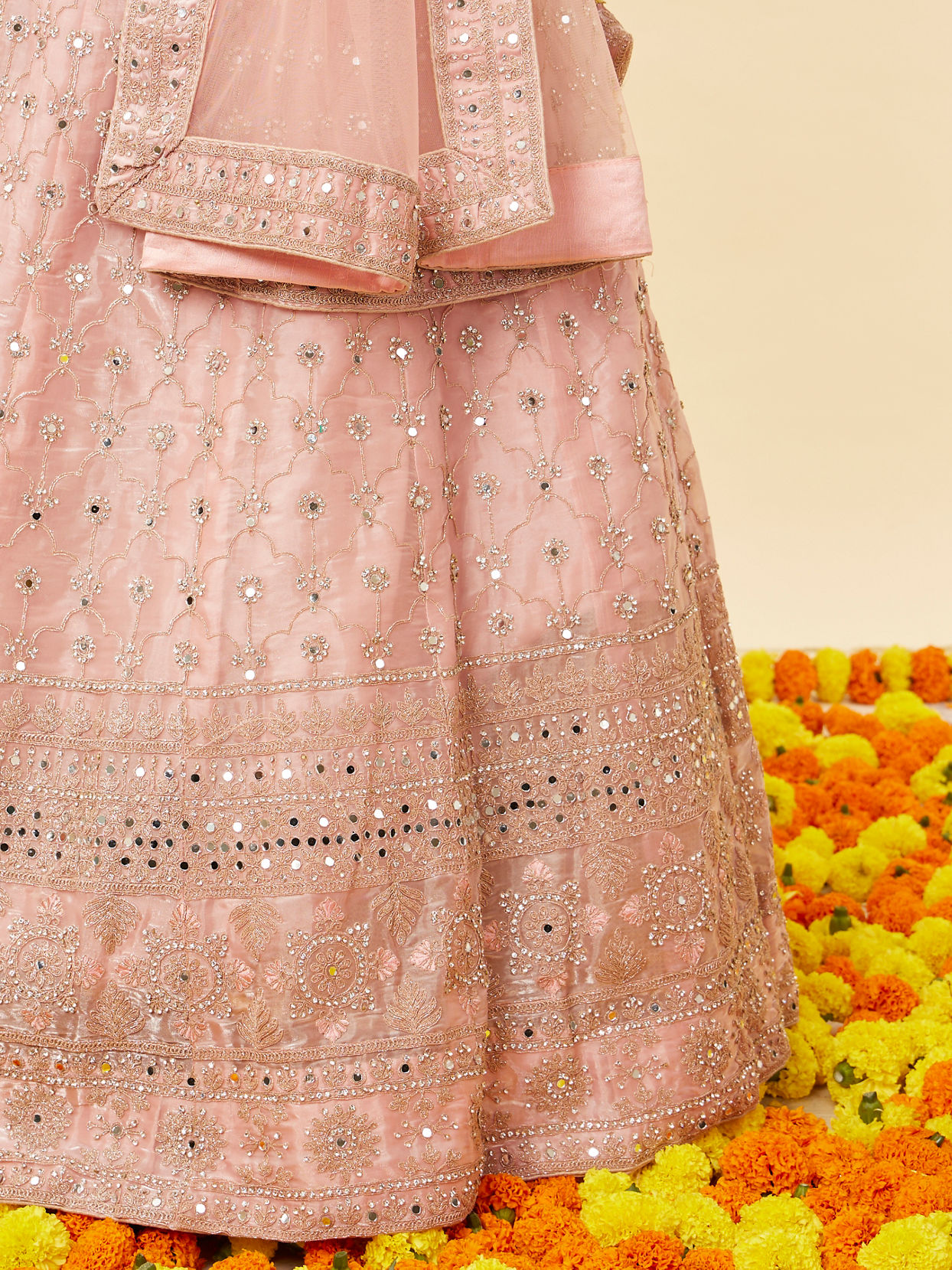 Mohey Women Rose Pink Mirror Work Lehenga