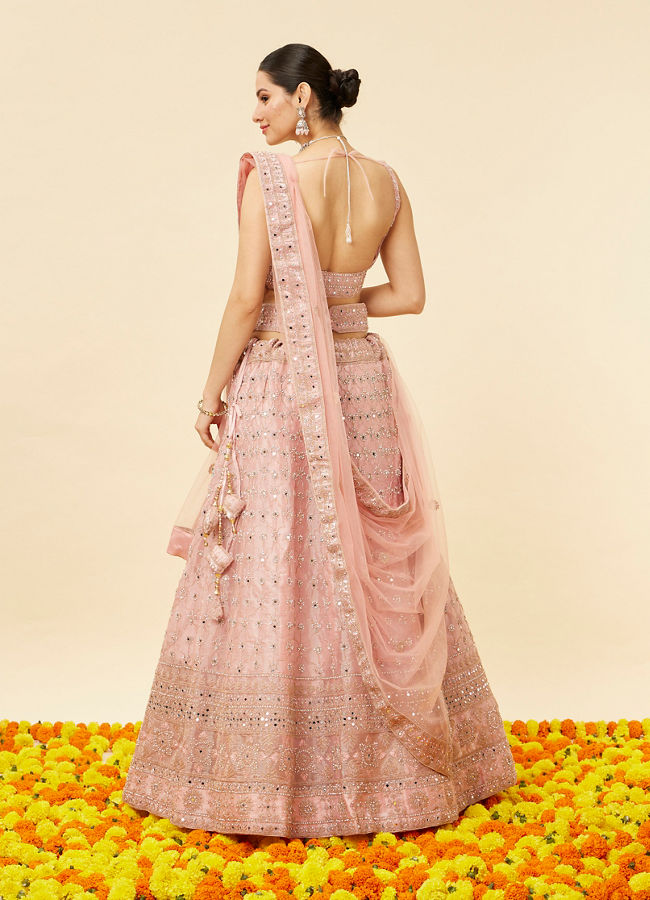 Mohey Women Rose Pink Mirror Work Lehenga