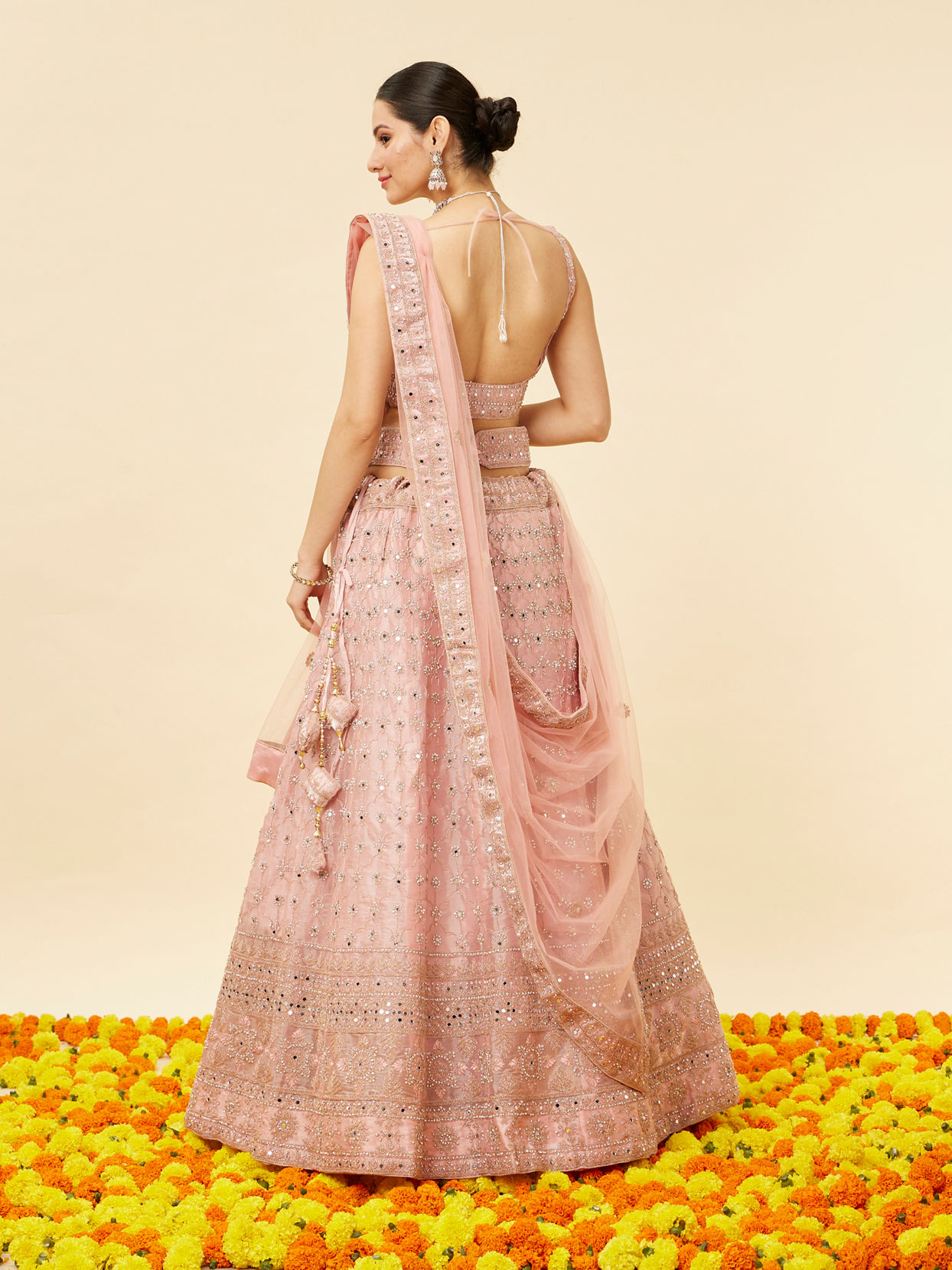 Mohey Women Rose Pink Mirror Work Lehenga