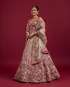 Mohey Women Berry Pink Floral Embroidered Bridal Lehenga image number 2