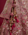 Mohey Women Berry Pink Floral Embroidered Bridal Lehenga