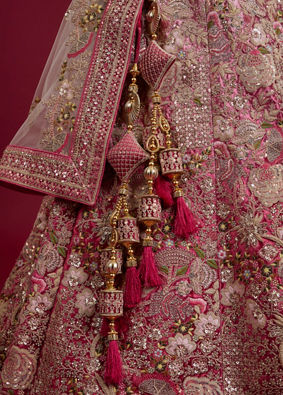 Mohey Women Berry Pink Floral Embroidered Bridal Lehenga image number 3