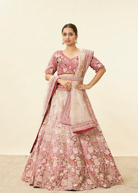 alt message - Mohey Women Berry Pink Floral Embroidered Lehenga image number 0